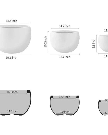 Set of 3 Modern White Concrete Round Planters - Elegant Plant Pot Trio