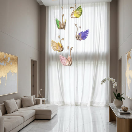 Nordic Creative Acrylic Swan LED Hanging Chandelier Study Bedroom Livi