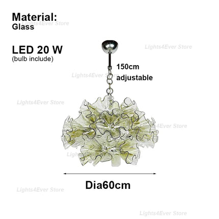 Lights4Ever Modern Green Murano Glass Chandelier - LED Dimmable, Handm