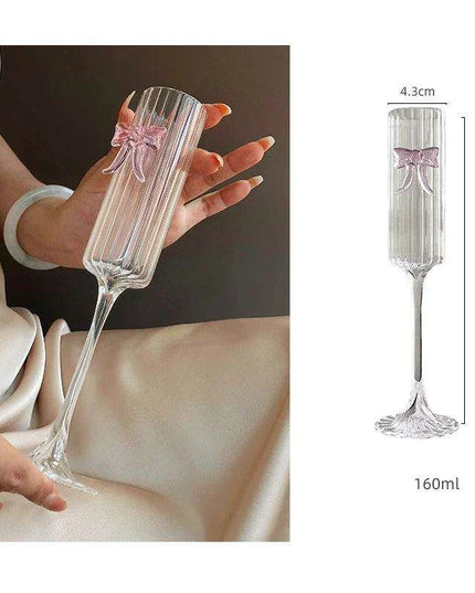 Enchanting Pink Butterfly Bowknot Glass Goblet – Elegant Drinkware for Every Festivity