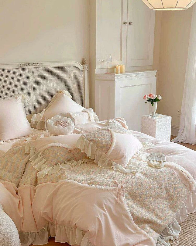 Elegant Rose Floral Wedding Bedding Set - Premium Cotton Duvet Cover with Korean Lace Design