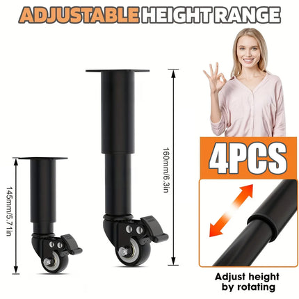 4pcs Metal Extendable Furniture Legs with Casters, Table Legs,with He