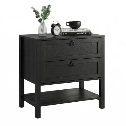 CHYANMOO Nightstand with USB Ports & AC Outlets - 2-Drawer Wooden Tabl
