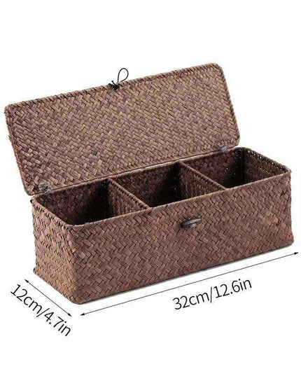 Natural Seagrass Organizer Basket with Lid - Stylish Storage Solution for Cosmetics, Sundries, and Laundry