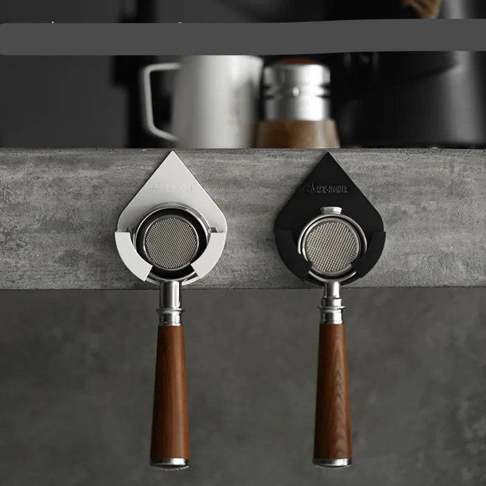 Space-Saving Wall-Mounted Coffee Filter Organizer for Various Portafilter Sizes