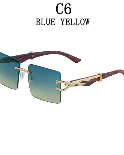 Retro Rimless Sunglasses with Wood Finish and UV Protection