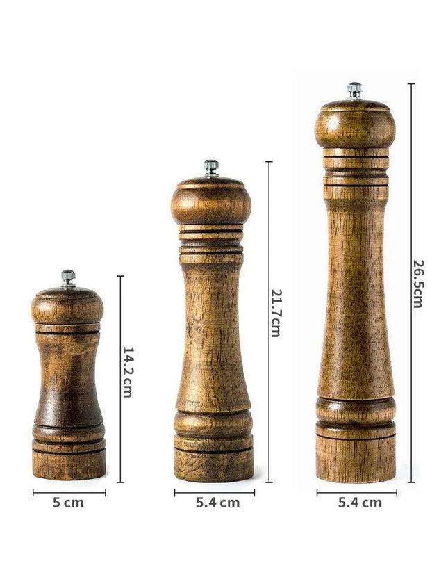 Stylish Wooden Salt and Pepper Grinder Set with Adjustable Ceramic Mechanisms and Elegant Stand
