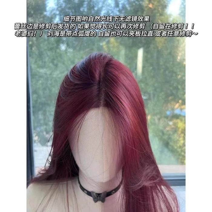 Radiant Ruby Long Straight Lace Front Wig - Heat-Resistant Synthetic Headband Wig for Everyday Glamour & Cosplay