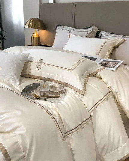 Sumptuous 1400TC Egyptian Cotton Embroidered Bedding Collection - King & Queen Duvet Cover with Sheet Set & Pillowcases
