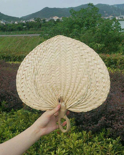 Vintage Raffia Hand Fan - Artisan Bamboo Cooling Accessory for Elegant Summer Celebrations