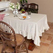 Linen Ruffled Tablecloth – Beige | Très Elite