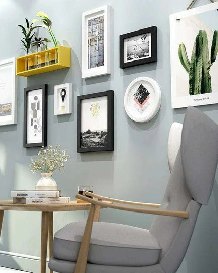 9-Piece Premium Wooden Gallery Set with Vase Shelf - Contemporary Wall Art Kit