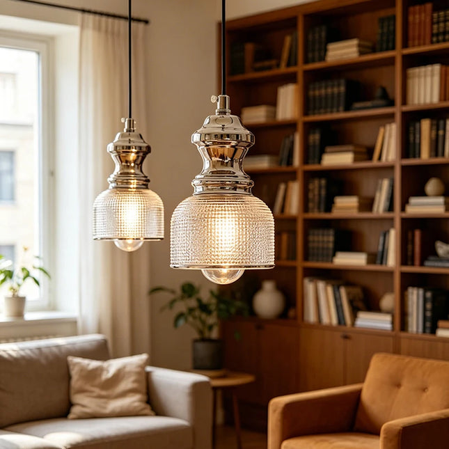 LED Glass Pendant Chandelier — Dimmable, Smoky Gray & Clear Glass