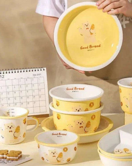 Adorable Bear Dodo Cream Kids Breakfast Bowl Set - Essential Kitchen Delight