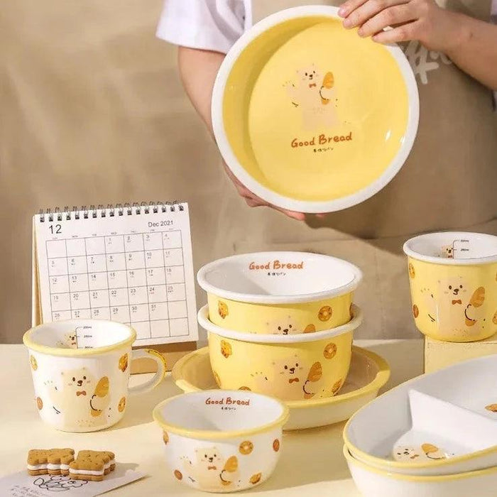 Charming Bear Dodo Cream Style Kids Breakfast Bowl Set - Whimsical Kitchen Essential