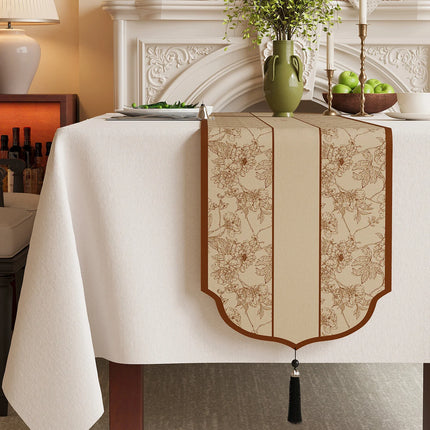 Vintage Floral Jacquard Table Runner with Tassels