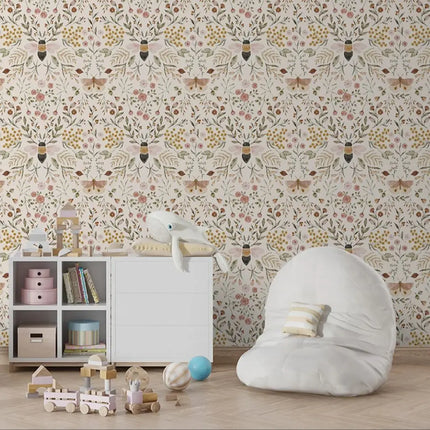 Vintage Bees & Animals Mural Wallpaper – PVC-Free, Peel & Stick or Non-Woven