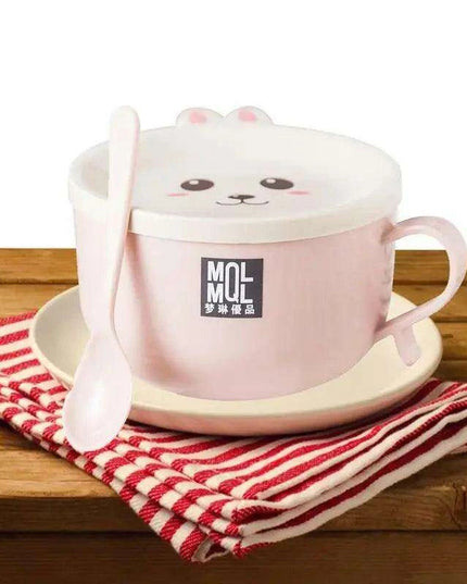 Adorable Double-Layer Noodle Bowl with Playful Rabbit Design - A Must-Have for Fun Dining Experiences!