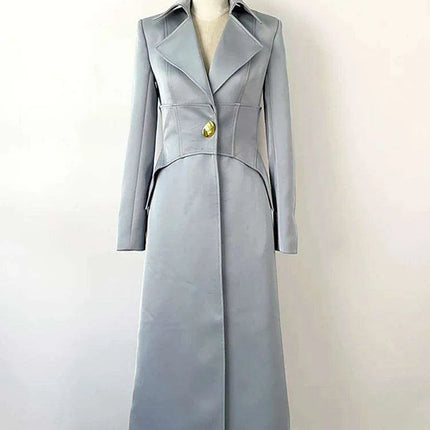 Notched Long Sleeve Mid-Calf Trench Coat with Waist Belt - Slim Fit Women's Windbreaker for Autumn 2024