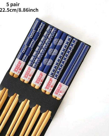 Chic Bamboo Chopstick Collection - 5 Pairs with Non-Slip Design