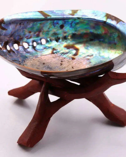 Iridescent Paua Abalone Shell Smudging Set with Elegant Tripod Stand - Eco-Conscious Spiritual Decor & Essentials