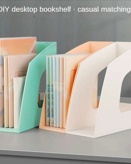 Sleek Plastic Desktop Book Organizer - Versatile Document and Magazine Storage Solution for School and Office