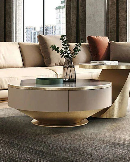 Sophisticated Round Coffee Table with Hidden Storage and Chic Design