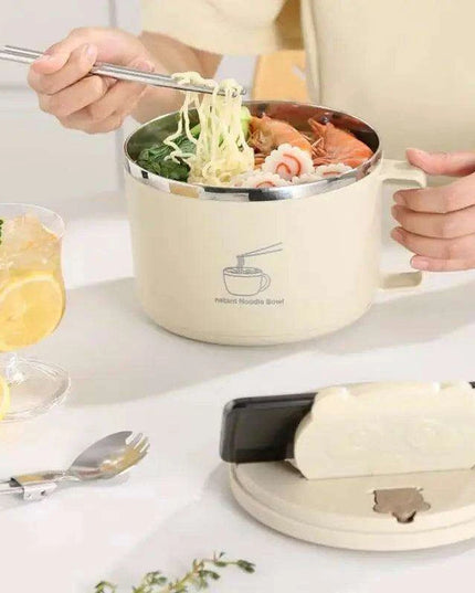 Portable 1300ml Insulated Stainless Steel Noodle Bowl Set with Lid, Chopsticks & Spoon – Ideal for Home, School, and Outdoor Dining