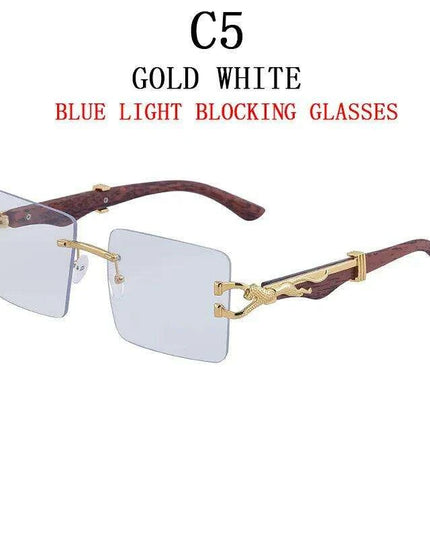 Retro Rimless Sunglasses with Wood Finish and UV Protection