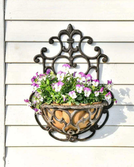 Antique-Style Brown Cast Iron Wall Planters - Set of 2