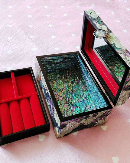 Stunning Abalone Inlay Mother of Pearl Jewelry Organizer - A Luxurious Haven for Treasured Keepsakes