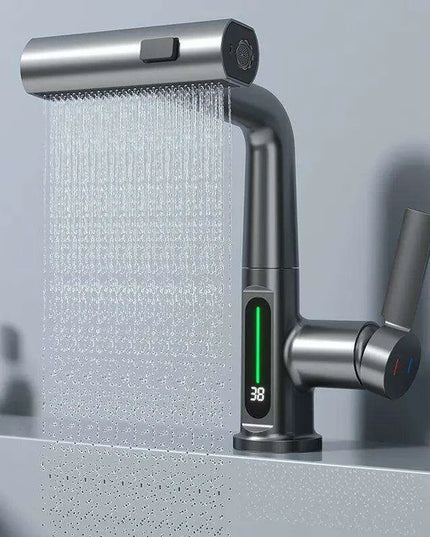 Digital Waterfall Faucet with Dual-Stream Sprayer and Temperature Display - Modern Bathroom Upgrade