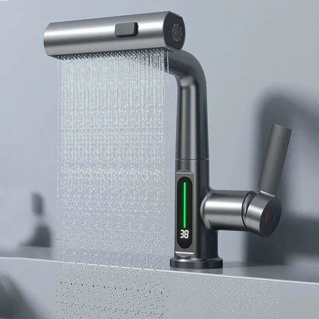 Digital Waterfall Faucet with Dual-Stream Sprayer and Temperature Display - Modern Bathroom Upgrade