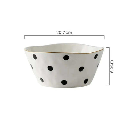 Elegant Gold-Trimmed Polka Dot Ceramic Dining Set for Sophisticated Entertaining