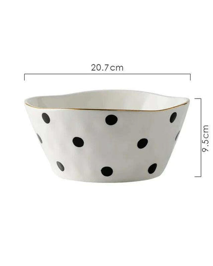 Elegant Gold-Trimmed Polka Dot Ceramic Dining Set for Sophisticated Entertaining