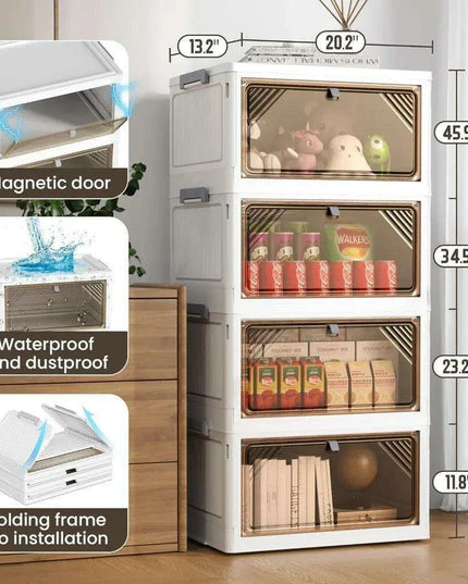 Clear-Front Stackable Storage Bins - 11.8 Gallon Foldable Space-Saving Set