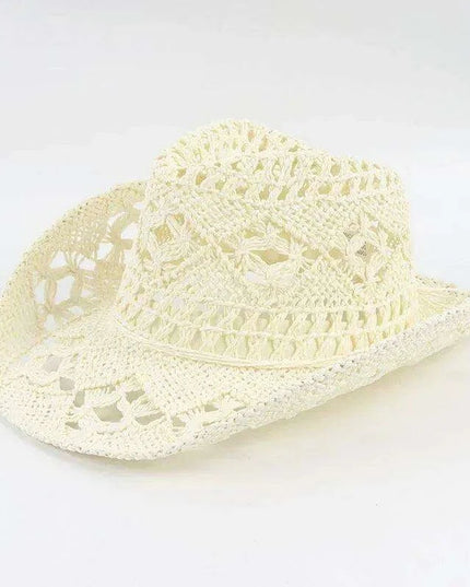 Hand Woven Wide Brim Straw Cowboy Hat for Summer Outdoor Sun Protection