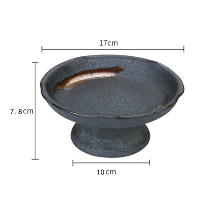 Elevated Japanese Ceramic Snack Plate Set with High-Footed Saucer