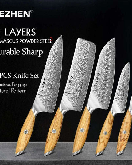 Luxury 73-Layer Damascus Steel Chef's Knife Set with Olive Wood Handles - Ideal for Gifting