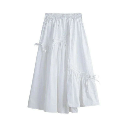 Korean Chic High Waist A-Line Cotton Pleated Skirt for Women - Spring Solid Color Collection, Comfortable Midi Length
