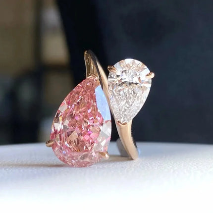 PINK WHITE Two-Ston IGI Certified 5 Carat Pear Cut Lab Grown Diamond Ring 14K 18K Solid Gold Engagement Wedding Ring for Women pink-white-two-ston-igi-certified-5-carat-pear-cut-lab-grown-diamond-ring-14k-18k-solid-gold-engagement-wedding-ring-for-women