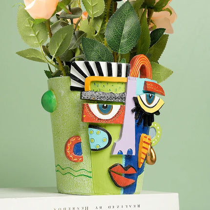 2025 New Creative Human Face Head Mask Sculpture Vase Art Resin Half-L