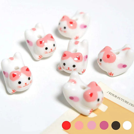 Charming Anime-Inspired Lucky Cat Ceramic Beads for Creative Jewelry Projects - 15x21mm Porcelain Essentials with Vertical Hole