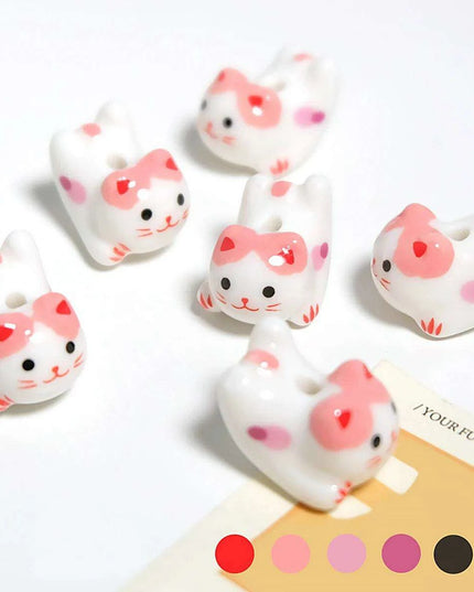 Charming Anime-Inspired Lucky Cat Ceramic Beads for Creative Jewelry Projects - 15x21mm Porcelain Essentials with Vertical Hole
