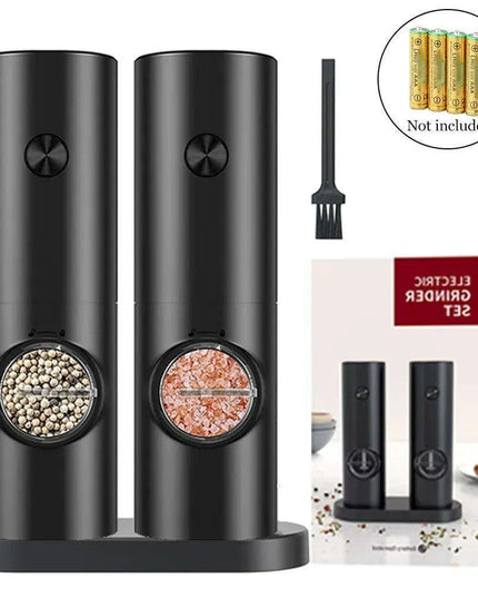 Eco-Friendly Automatic Electric Salt and Pepper Grinder Set - Refillable Battery-Powered Mills