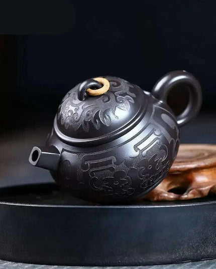 Handcrafted Authentic Purple Clay Teapot - 180ml Traditional Black Mud Kettle for Authentic Tea Brewing Experience