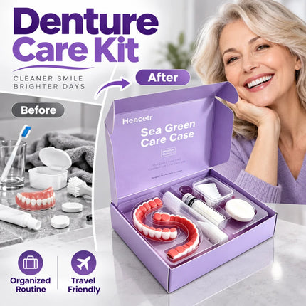 Sanwu Portable Denture Care Set - 6 Piece Travel Organizer with Cleani