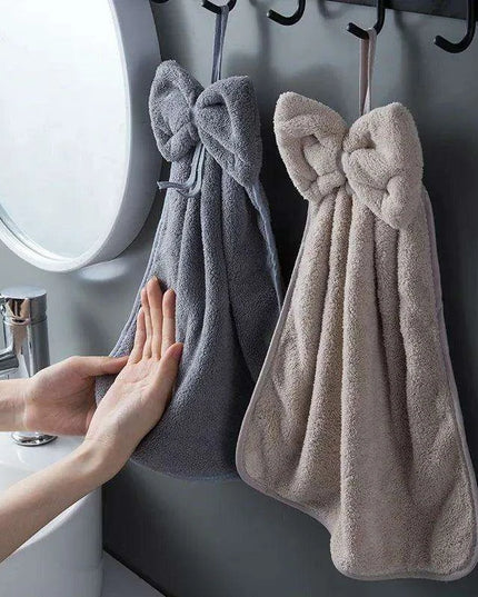 Elegant Bowknot Coral Velvet Hand Towels - Chic and Functional Home Essentials