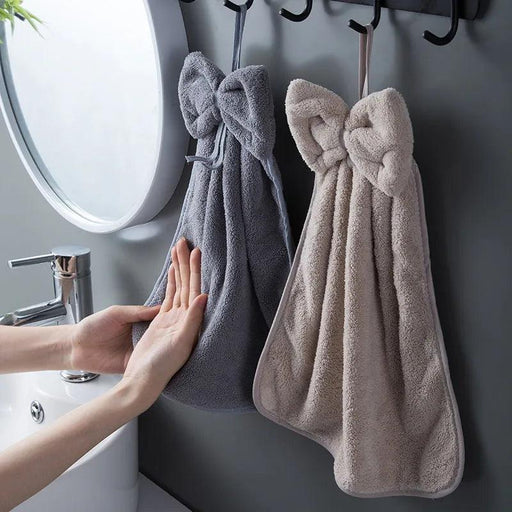 Elegant Bowknot Coral Velvet Hand Towels - Chic and Functional Home Essentials