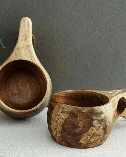 Rustic Acacia Wood Outdoor Mug - Elegant Camping Coffee & Milk Cup with Practical Rope Handle